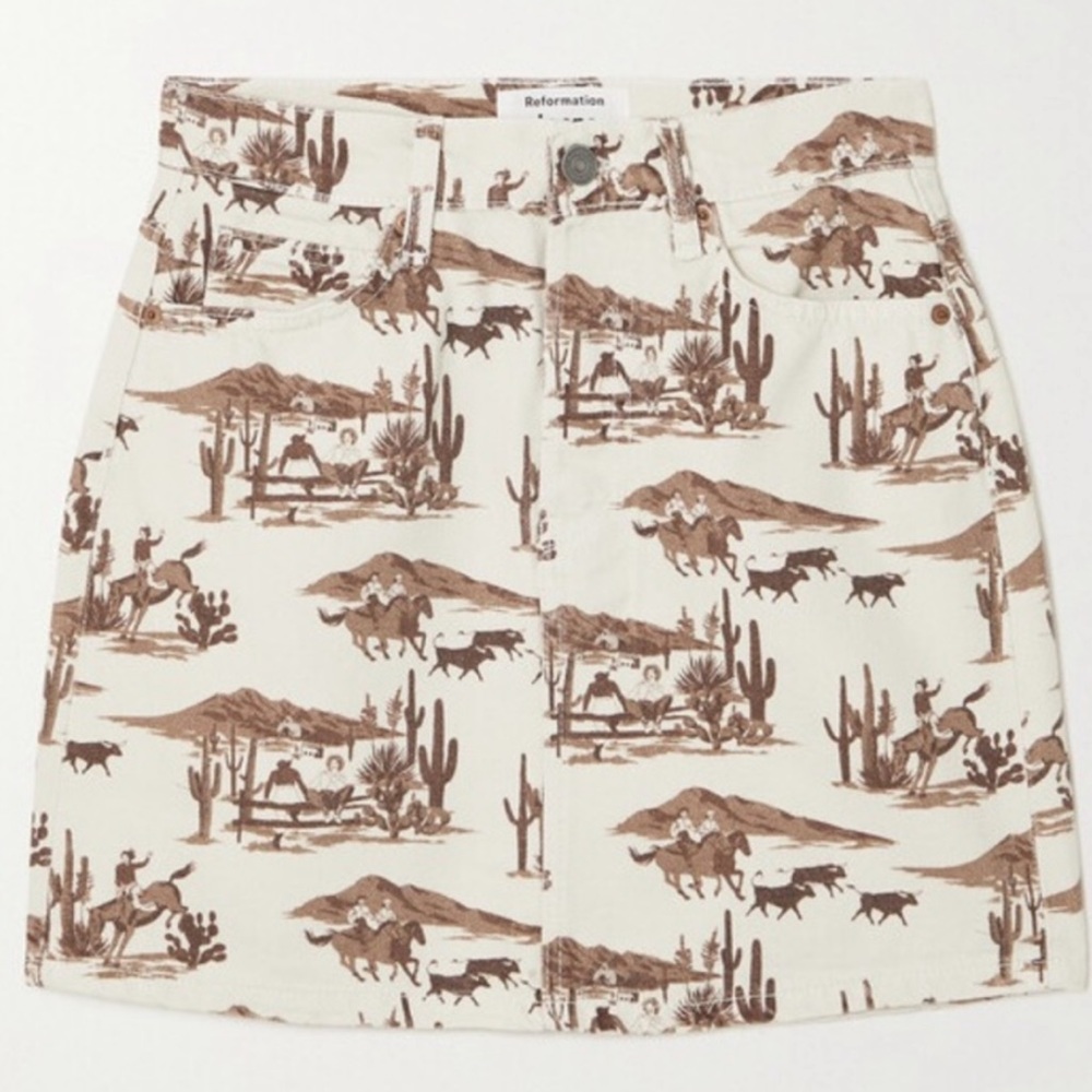 Reformation skirt size 28 Jackie High rise denim cowboy print sonora